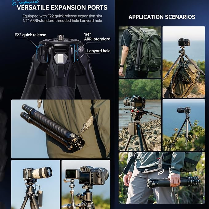 FALCAM TreeRoot F38 Quick Lock Camera Carbon Fiber Travel Tripod Max Payload - Image 7