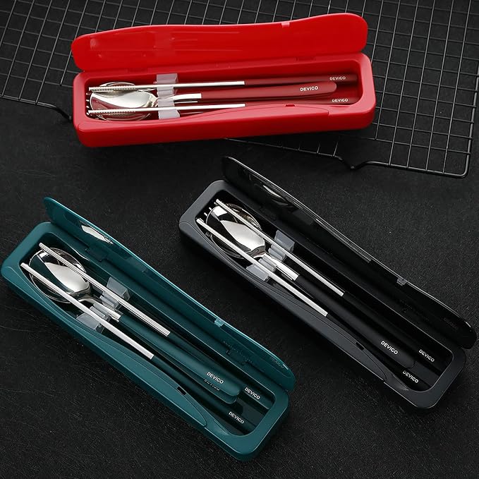 DEVICO Travel Utensils, 18/8 Stainless Steel 4pcs Cutlery Set Portable Camp - Image 7