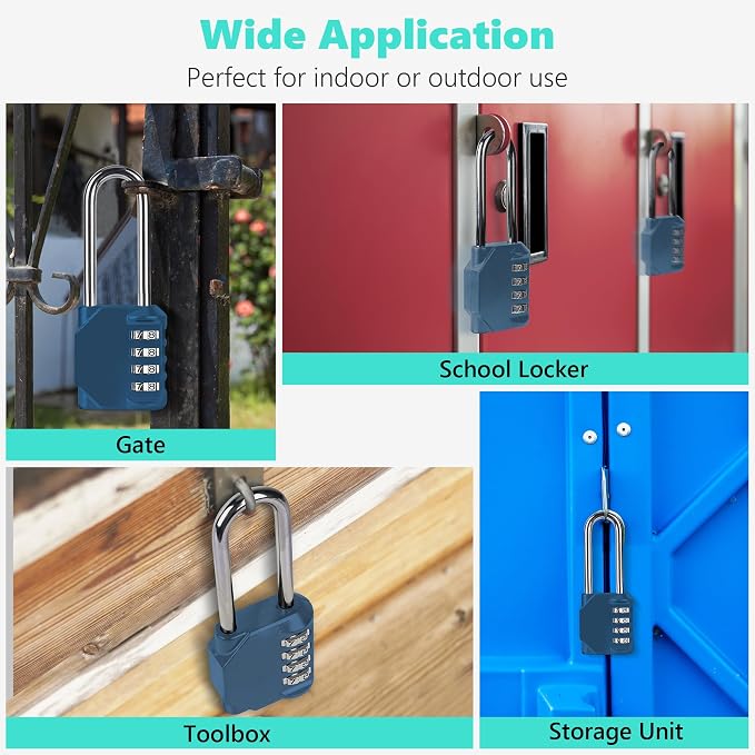 CL21BG 2.6 Inch Long Shackle Combination Lock, 4 Digit Combination Padlock Set - Image 7