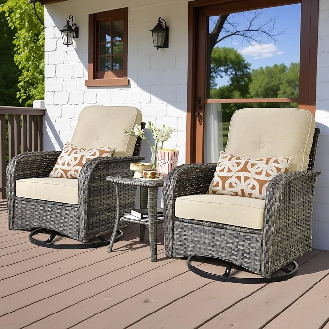 HOOOWOOO Patio Furniture Set, 3 Pieces Outdoor Conversation Set, All Weather by DesignforBetterLife