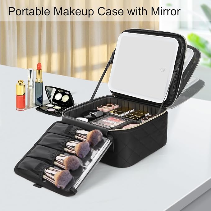 Relavel Travel Makeup Bag With Light Up Mirror, Cosmetic Train Case with LED - Image 4