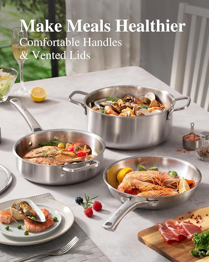 Stainless Steel Cookware Set, Tir-Ply Pots and Pans Set, PFOA Free, Frying Pans - Image 4