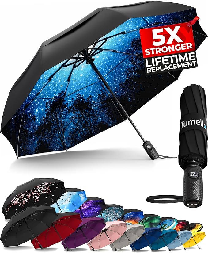 TUMELLA Strongest Windproof Travel Umbrella, Small Strong but Light Portable by Tumella