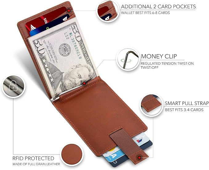 SERMAN BRANDS RFID Blocking Slim Bifold Genuine Leather Minimalist Front Pocket - Image 3