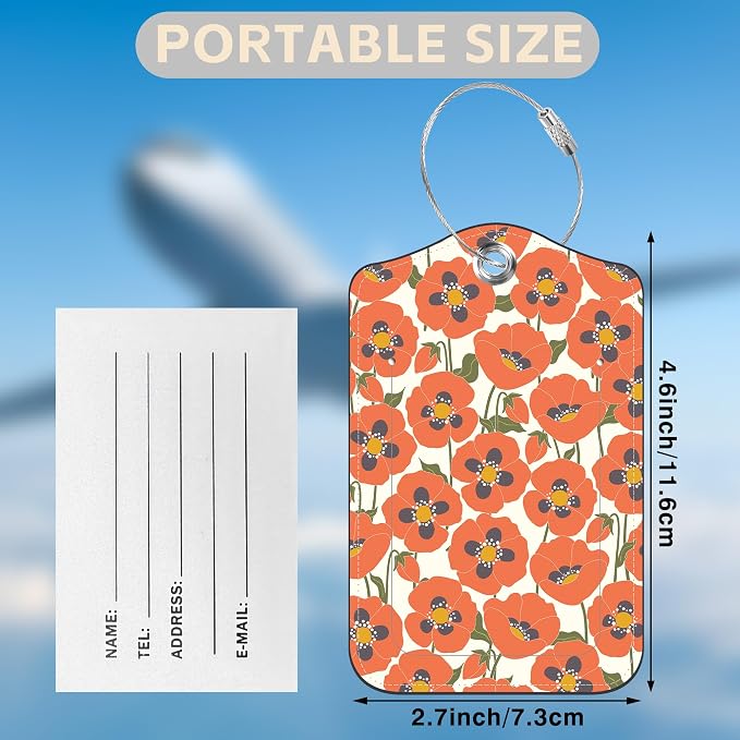 2 Pack Luggage Tags for Suitcases Orange Flowers Leather Luggage Tags Privacy - Image 2