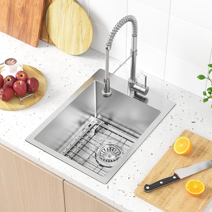 15x20 inch Drop in Bar Sink, 15 inch Small Kitchen Sink 18 Gauge Single Bowl - Image 3