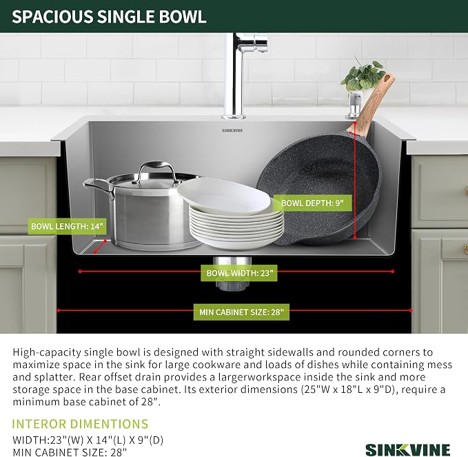 25-Inch Drop-In Kitchen Sink, SINKVINE 25" x 18" Stainless Steel Indoor and - Image 4