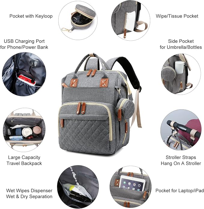 Diaper Bag with Changing Station, Waterproof 3 in 1 Baby Diaper Backpack with - Image 4