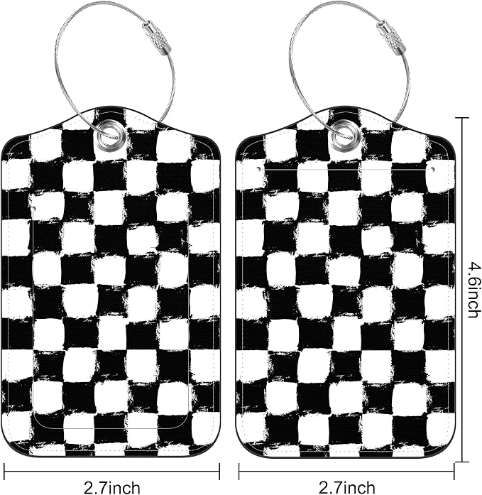 2 Pack Luggage Tags Rainbow Squares and Checkered Flag PU Leather Baggage Tag - Image 2