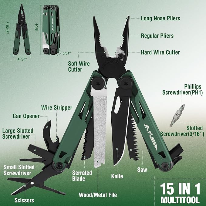 FLISSA Multitool, 15-in-1 Multi Tool Pocket Knife - Image 3