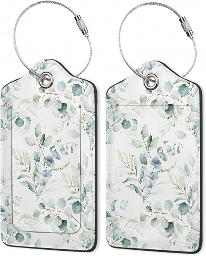 2Pcs Luggage Tag for Suitcase Sage Floral Green Leaves Cute Suitcase Tag by Gearsly