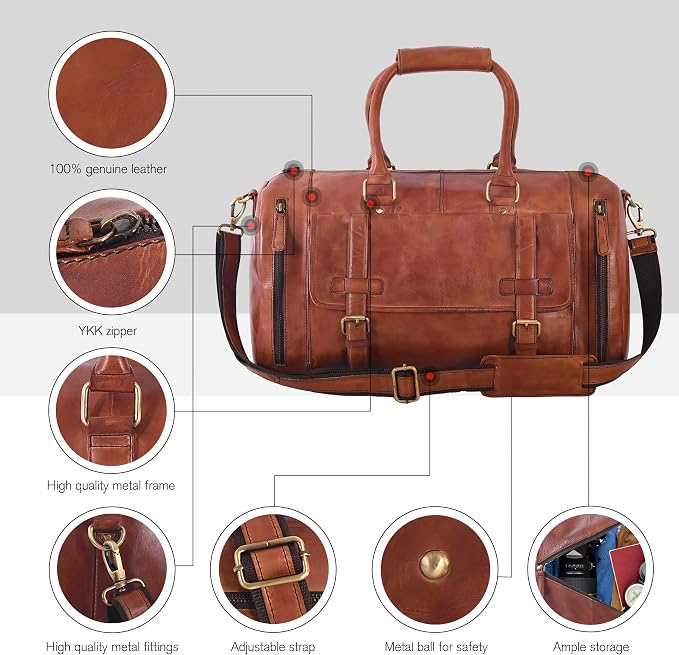 Genuine Leather Duffle Bag for Men | Vintage Weekender Travel Bag | Overnight - Image 5