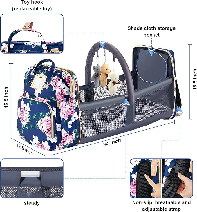 Diaper Bag Backpack with Changing Station, Foldable - Image 5