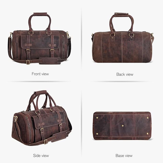 Genuine Leather Duffle Bag for Men | Vintage Weekender Travel Bag | Overnight - Image 6