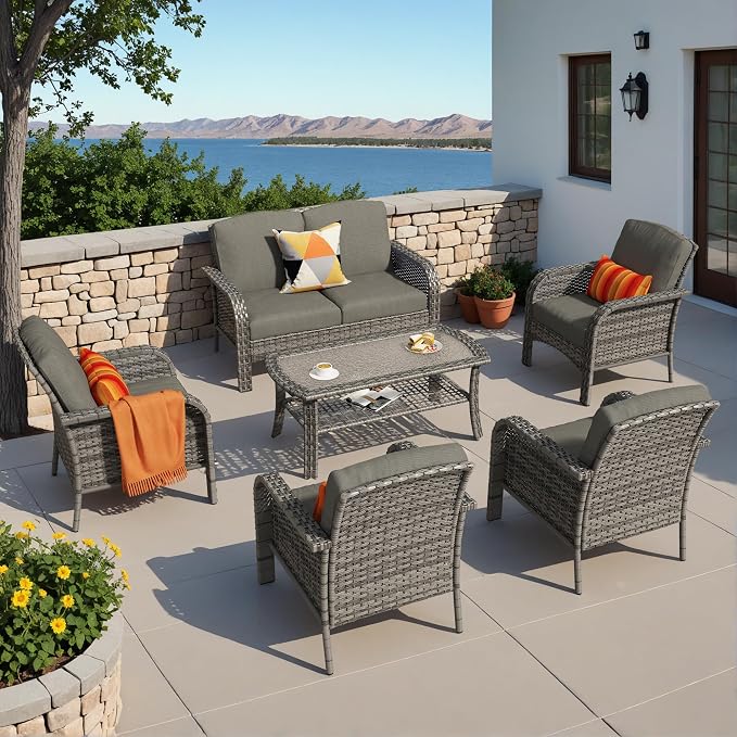 HOOOWOOO Patio Furniture Set, 6 Pieces Outdoor Conversation Set, All Weather by DesignforBetterLife