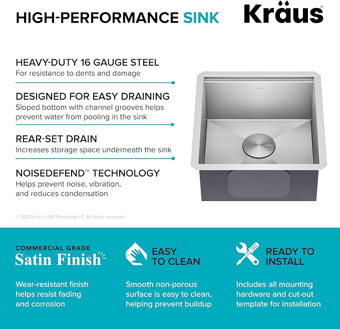 KRAUS Kore 17-Inch Undermount Workstation 16 Gauge Single Bowl Stainless Steel - Image 13