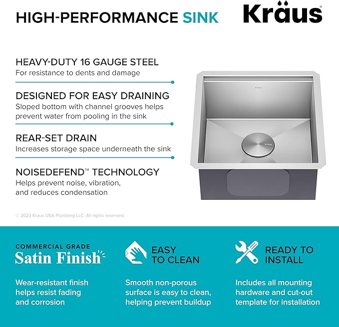 KRAUS Kore 17-Inch Undermount Workstation 16 Gauge Single Bowl Stainless Steel - Image 5