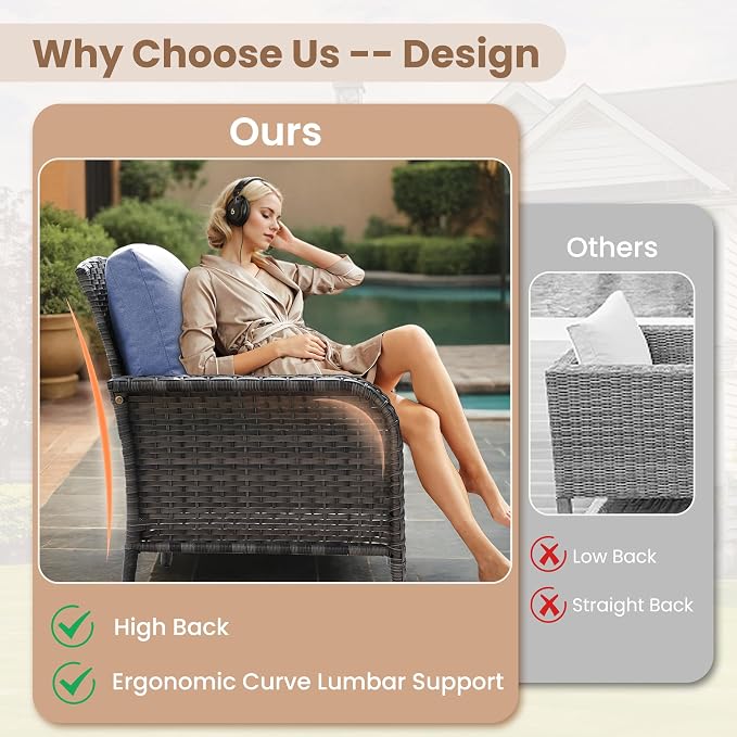 HOOOWOOO Patio Furniture Set, 2 Pieces Outdoor Wicker Chairs Set, All Weather - Image 2