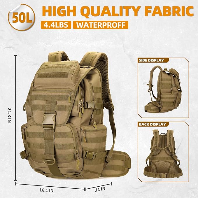 50L Military Tactical Backpack Hiking Waterproof Backpack Large Military Pack 3 - Image 2