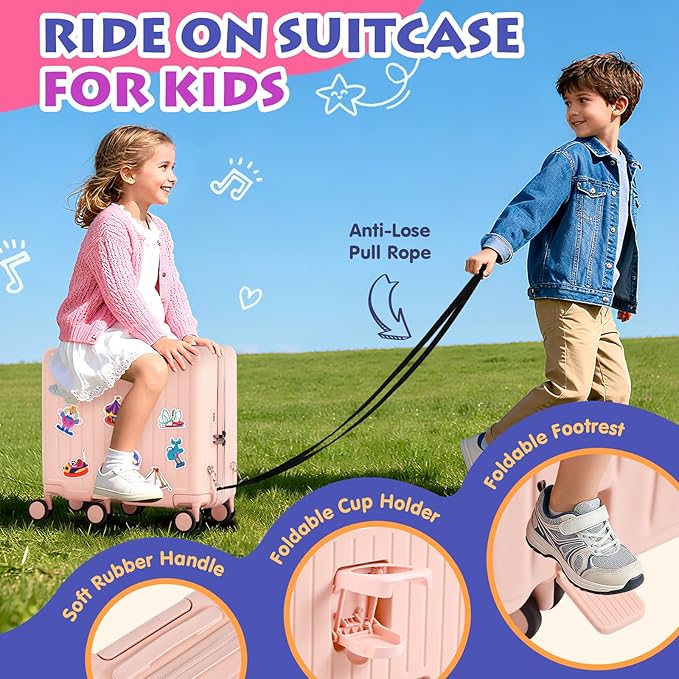 Kids Ride-On Luggage, Foldable Pedal, Hidden Cup Holder & Combination Lock - Image 3