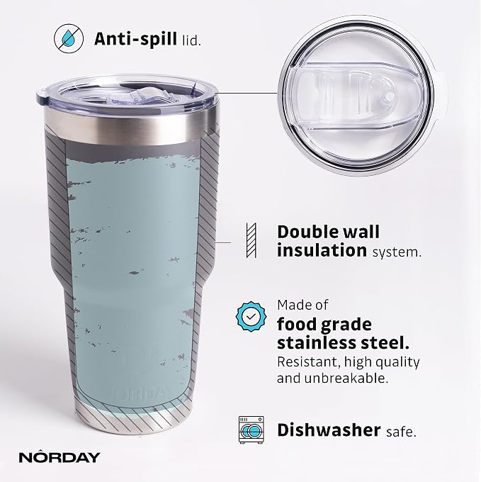 NORDAY | Tumbler with Lid - 30oz - Grey Insulated Tumbler - Stainless Steel - Image 4