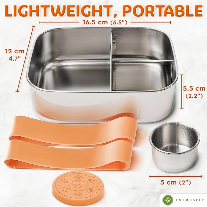 Everusely - Bento Box - Orange, 27oz / 0.8 L - Stainless Steel Lunch Box - 3 - Image 2