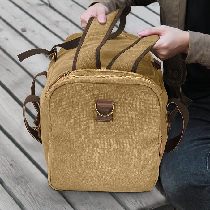 50L Duffle Bag for Men, Nomad Waxed Canvas Travel Duffel Bag Vintage Genuine - Image 7