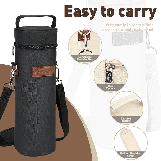 Tirrinia Single Bottle Wine Gift Carrier Bag, Insulated Travel Wine Cooler Tote - Image 2