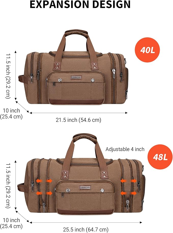 WITZMAN Mens Duffle Bags for Traveling Canvas Weekender Travel Bag Expandable - Image 3
