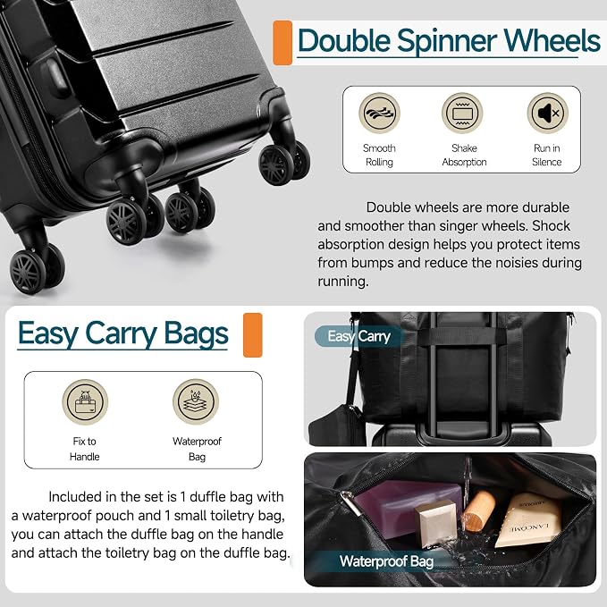 Hoteel Luggage Sets 3 Piece, ABS+PC Hard Shell Expandable Suitcases - Image 6