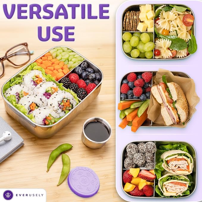 Everusely - Bento Box - Lavender, 37oz / 1.1 L - Stainless Steel Lunch Box - 3 - Image 5