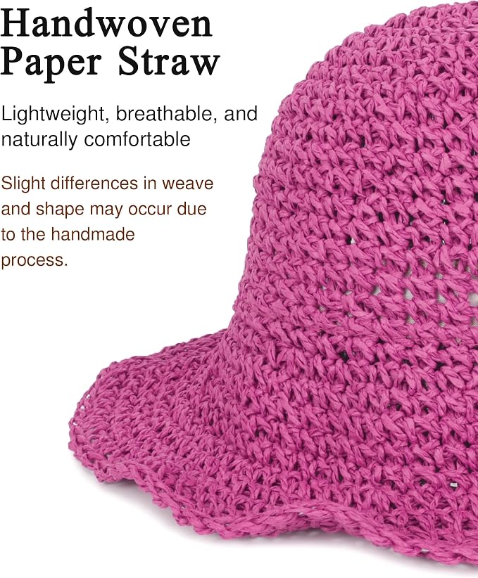 Womens Wide Brim Straw Sun Hat Foldable Floppy Crochet Beach Hat - Image 3