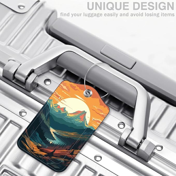2 Pack Luggage Tags for Suitcases Sunset in The Mountains Leather Luggage Tags - Image 5