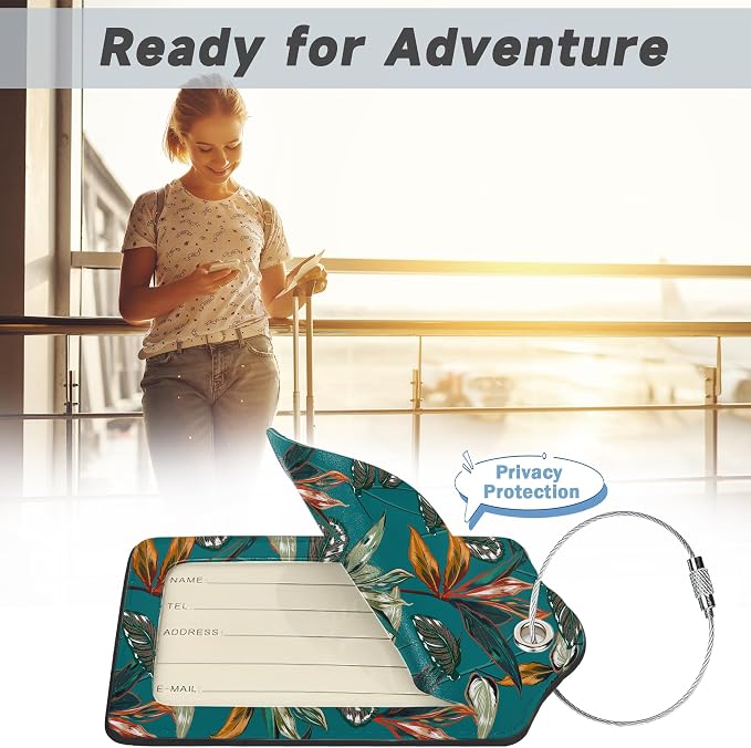 2 Pack Luggage Tags for Suitcases Retro Tropical Plants Luggage Tag, Leather - Image 5