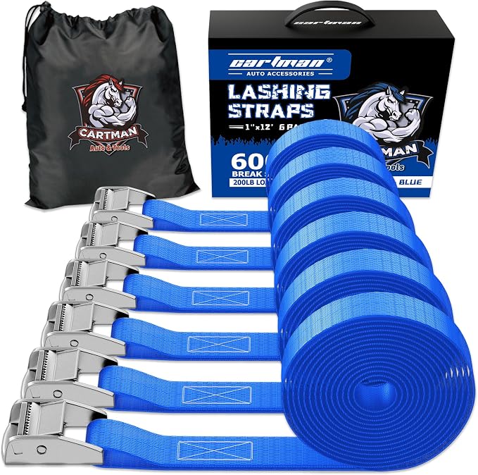 Cartman 1" x 12' Lashing Straps Cargo Tie-Down Strap Up to 600lbs, 6pk in Carry by CARTMAN