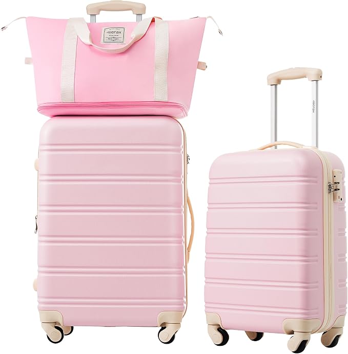 Merax Luggage sets of 2 Piece 20 24 IN Carry on Luggage Hard Case White Pink by Merax