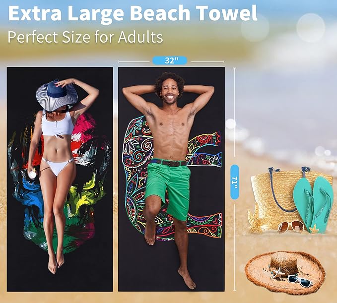 6 Pack Lightweight Thin Beach Towel Oversized 71"x32" Big Extra Large - Image 4