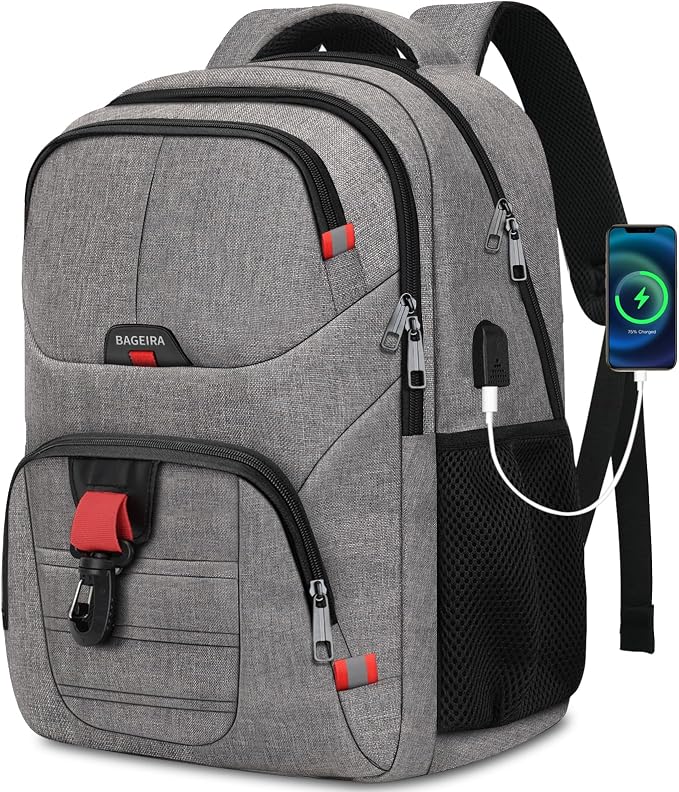 Grey Backpack for Men Women, School Backpack for Boys Girls Teens, Backpacks by BAGEIRA