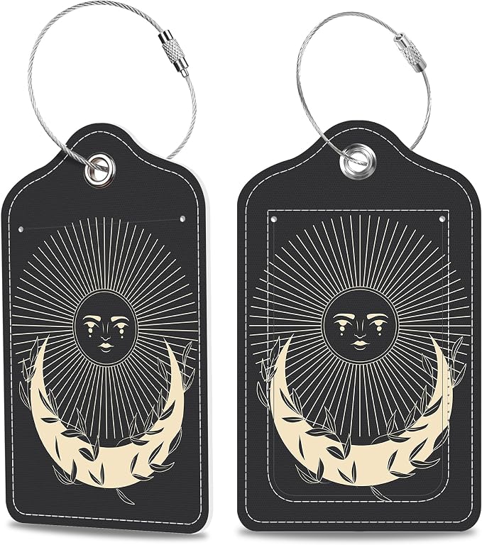 2 Pack Luggage Tags for Suitcase Moonlight in Vintage Engraving Leather by MSEAANBK