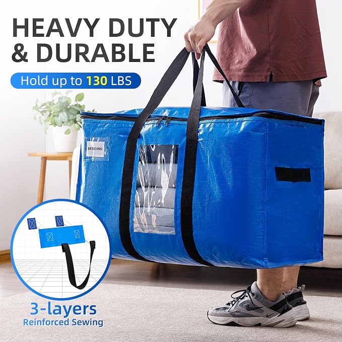 TAILI Extra Large Moving Bags, 8 Pack Blue Heavy Duty Totes - Image 9