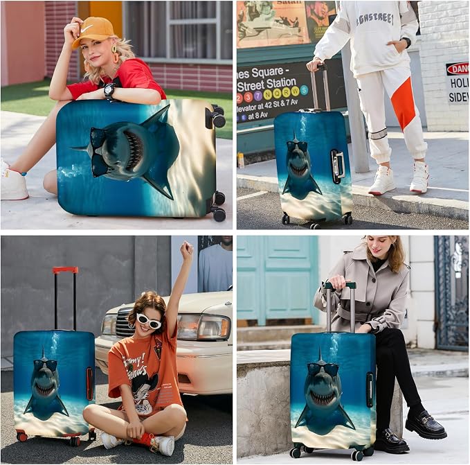 ANNA QUEEN Cool Shark Luggage Cover, Sunglass-Wearing Shark Underwater Design - Image 7