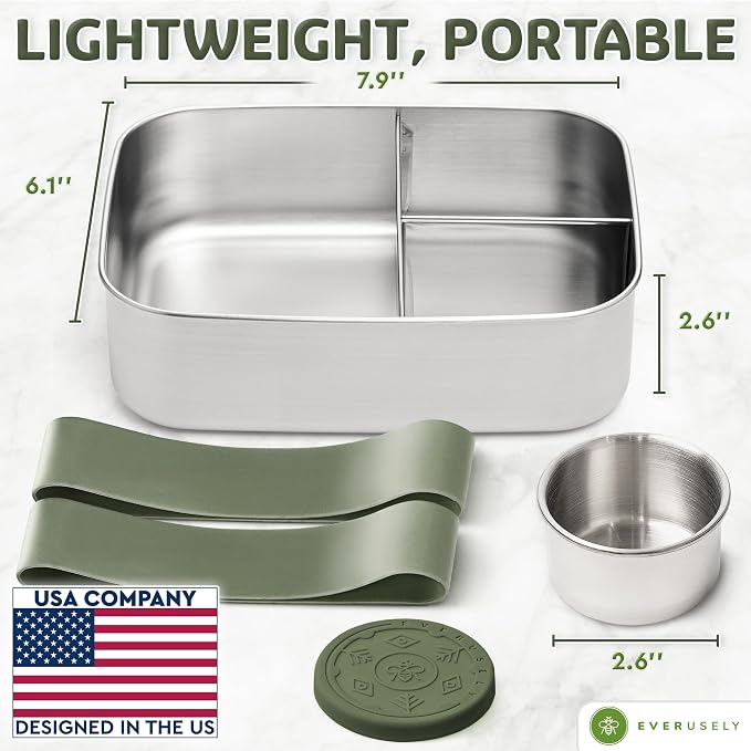 Everusely - Bento Box - Sage, 47oz / 1.4 L - Stainless Steel Lunch Box - 3 - Image 2