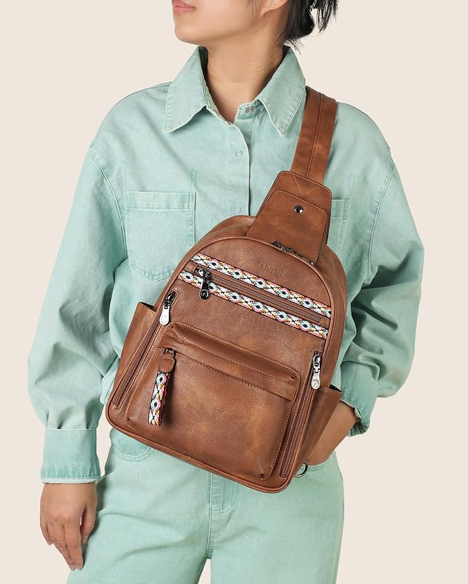 FADEON Large Sling Bag for Women, Leather Crossbody Purse Designer Anti Theft - Image 3