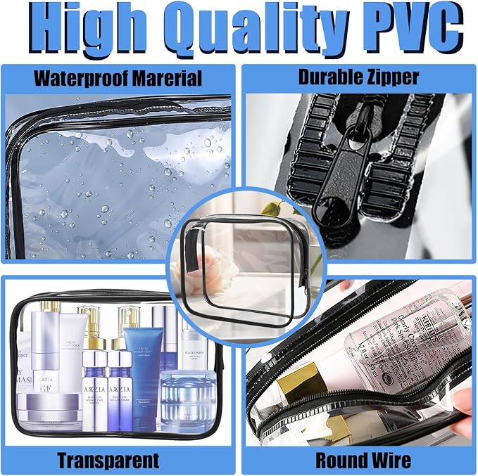 12 Pcs Clear Cosmetic Bag PVC Waterproof Zippered Clear Toiletry Carry Pouch - Image 4