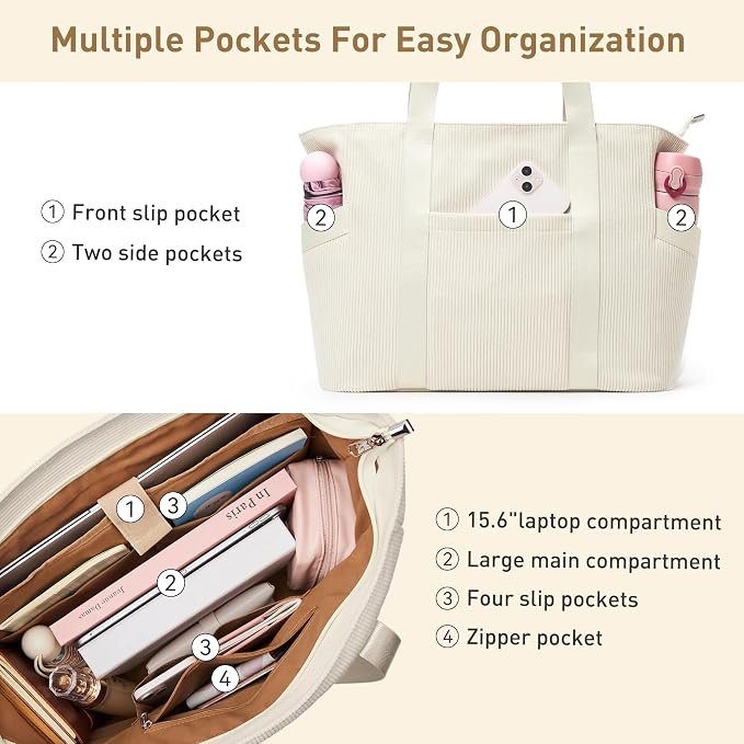 Tote Bag for Women with Zipper, Travel Tote Bags with Compartments Large - Image 8