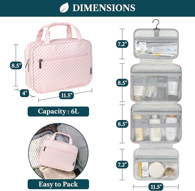 PAVILIA Hanging Toiletry Bag Travel Bag Women Men, Foldable Cosmetic Organizer - Image 2