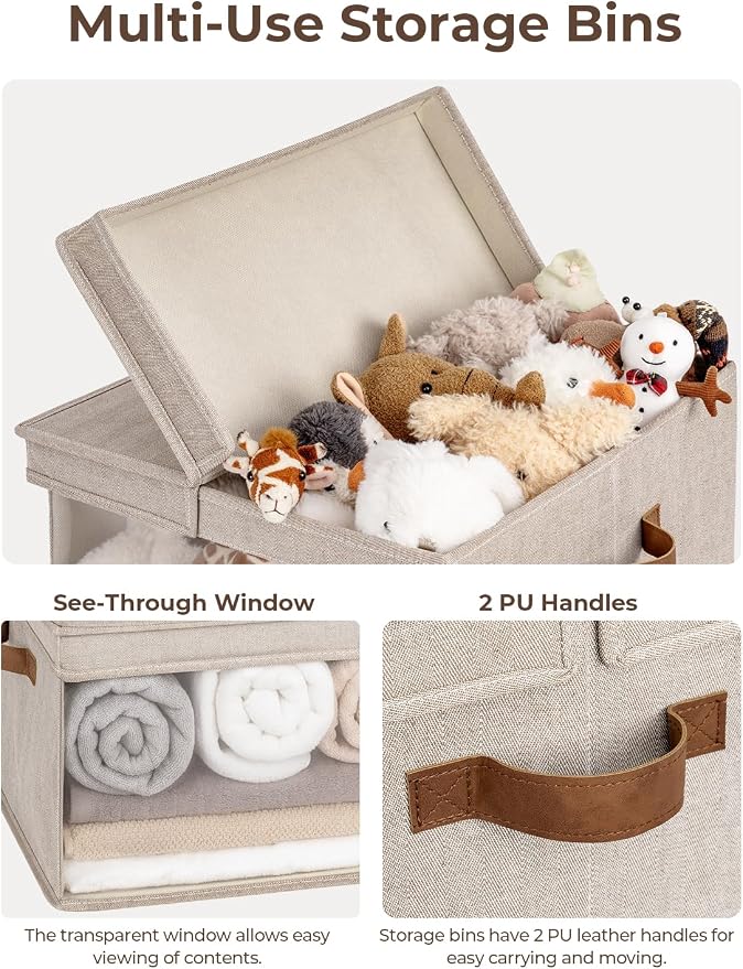 StorageWorks Storage Bins with Lid and Clear Window, Fabric Storage Boxes with - Image 3