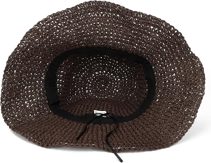 Womens Wide Brim Straw Sun Hat Foldable Floppy Crochet Beach Hat - Image 5