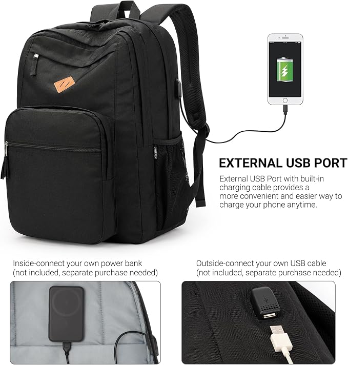 ZORFIN 36L Black Backpack for College, and Travel: Water Resistant Bookbag - Image 3