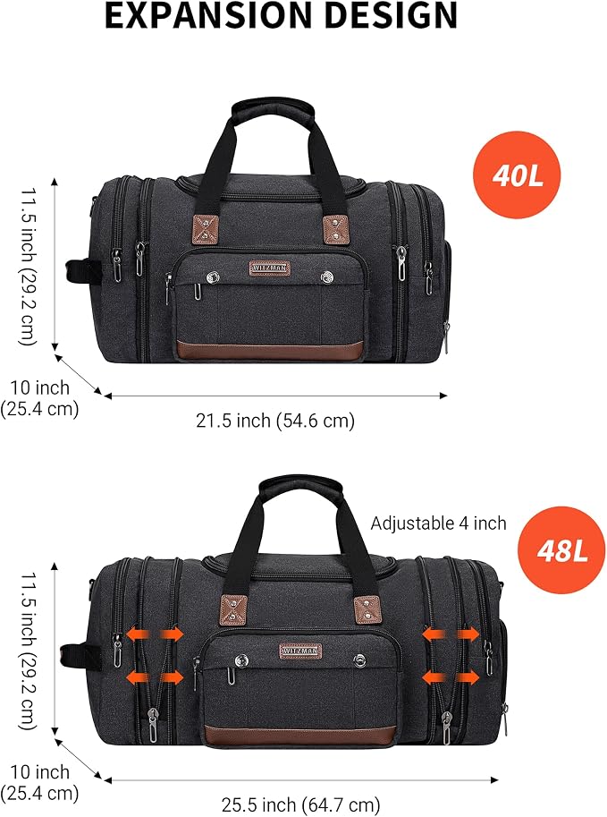 WITZMAN Mens Duffle Bags for Traveling Canvas Weekender Travel Bag Expandable - Image 3